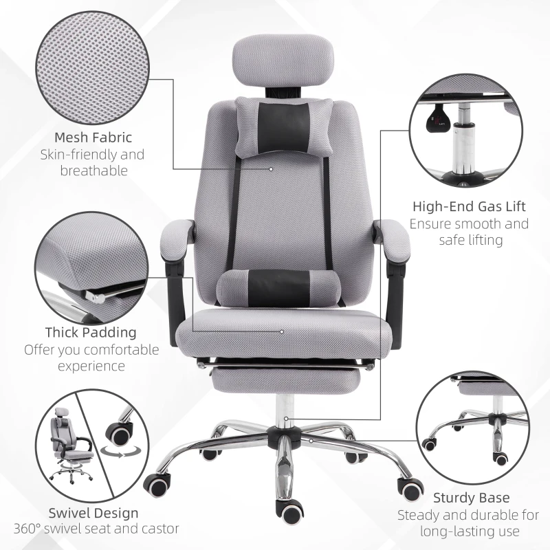 Vinsetto Ergonomic Executive High Back Office Chair with Footrest,Lumbar Support,Grey