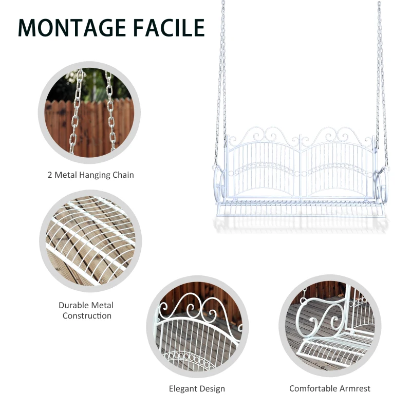 Outsunny Solid Metal 2 Seat Swing Chair Hanging Hammock Outdoor Garden White