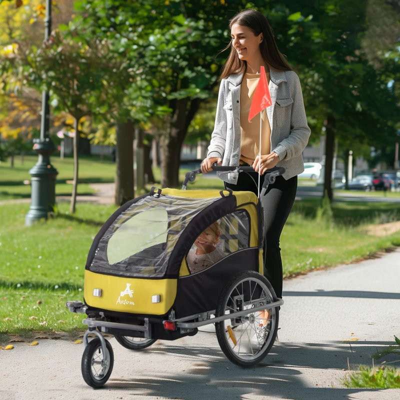 Aosom 2-in-1 Two-Seat Baby Bike Trailer Stroller & Jogger Black/Yellow