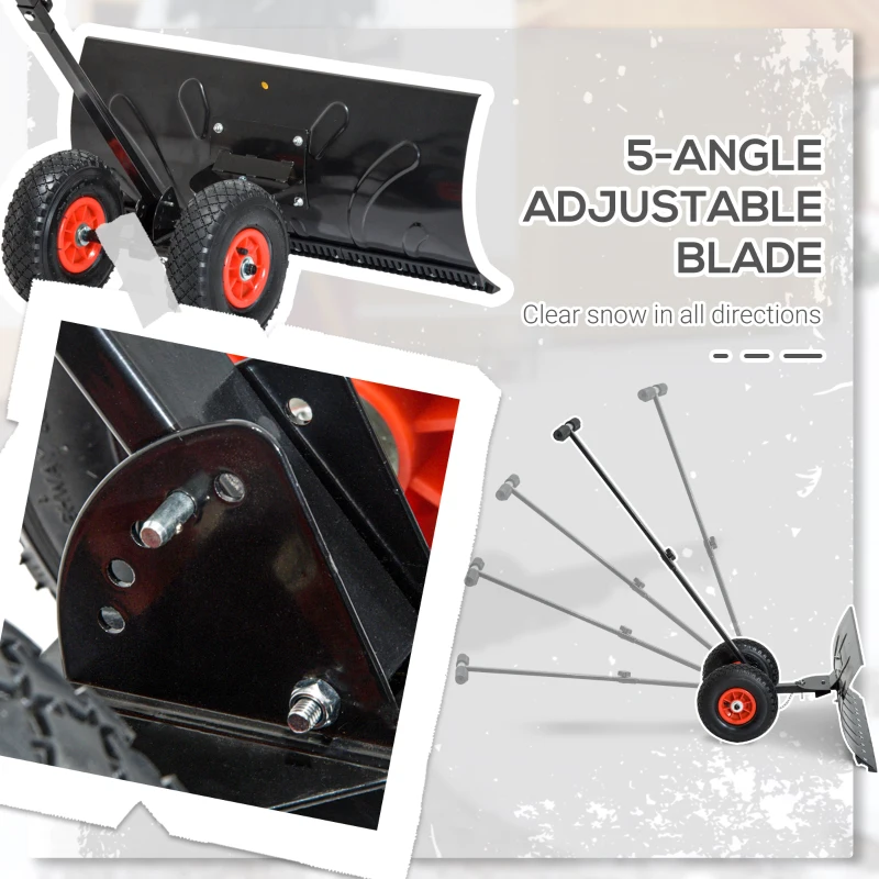 Outsunny Snow Shovel Rolling Pusher with 29" Blade, 10" Wheels & Angle-Adjustable Handle, Black