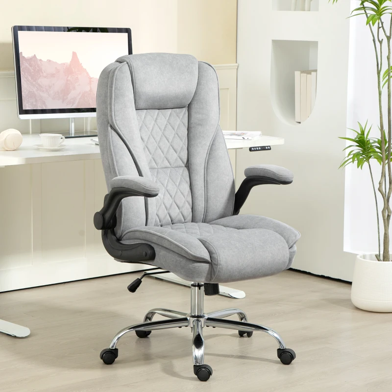 HOMCOM Executive Office Chair, Desk Chair with Flip-up Armrest, Diamond Fabric Computer Chair for Home Office, Gray