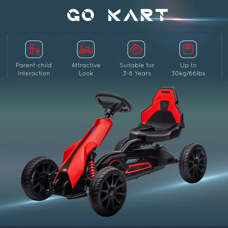 Aosom Kids Pedal Go Kart W/ Adjustable Seat, Swing Axle, Red