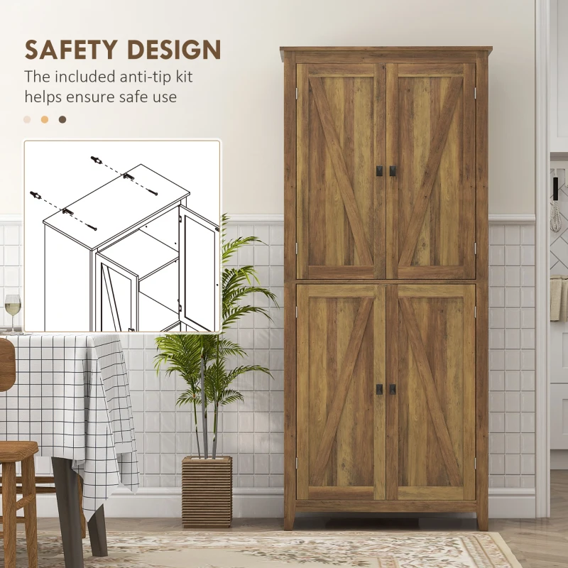 HOMCOM 72" Freestanding Storage Cabinet, Kitchen Pantry Cabinet with Doors and Shelves for Dining Room, Brown