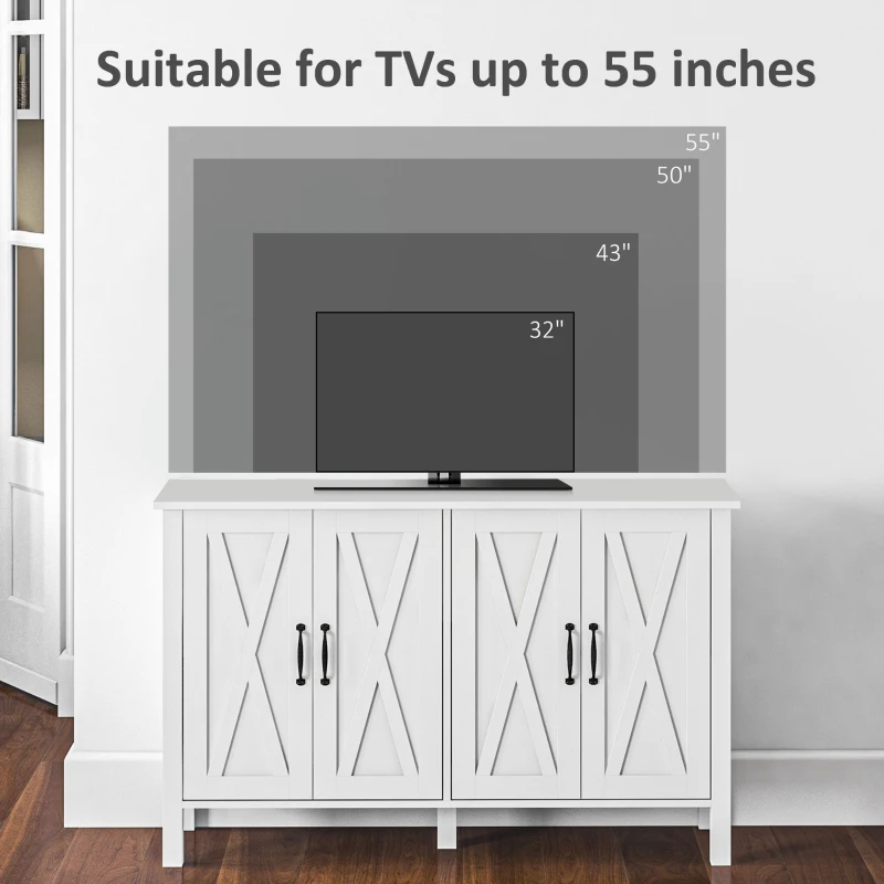 HOMCOM Sideboard Buffet with 4 Barn Doors and 2 Adjustable Shelves, Kitchen Buffet Cabinet for Living Room, Hallway, White