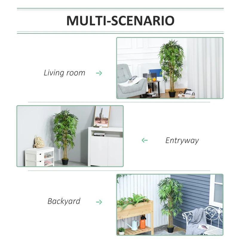 Outsunny Set of 2 5FT Artificial Tree Bamboo Tree Fake Plants in Pot for Home Office Living Room Decor, Green