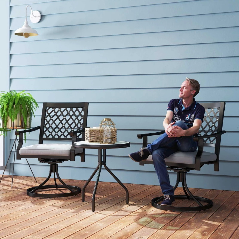 Outsunny Outdoor Patio Chairs Set of 2, Metal Swivel Rocker Chairs with Cushion and Armrests for Backyard, Garden, Patio