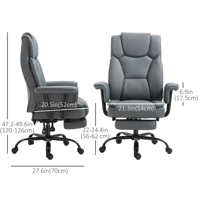 Vinsetto Swivel Reclining Office Chair with Ergonomic with Footrest, Grey