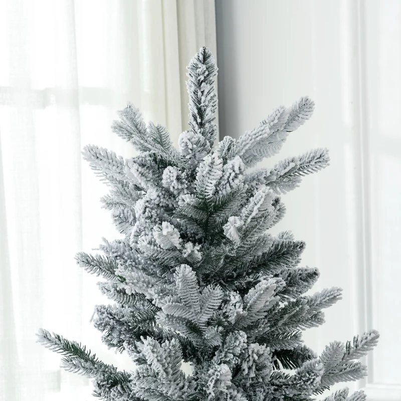 HOMCOM 6' Artificial Flocked Christmas Tree with Snow Frosted Branches, Auto Open, Steel Base