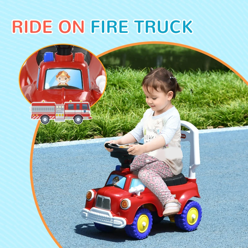 Qaba Toddler Ride on Fire Truck with Music, Horn, Under Seat Storage, for Kids 18-36 Months, Red