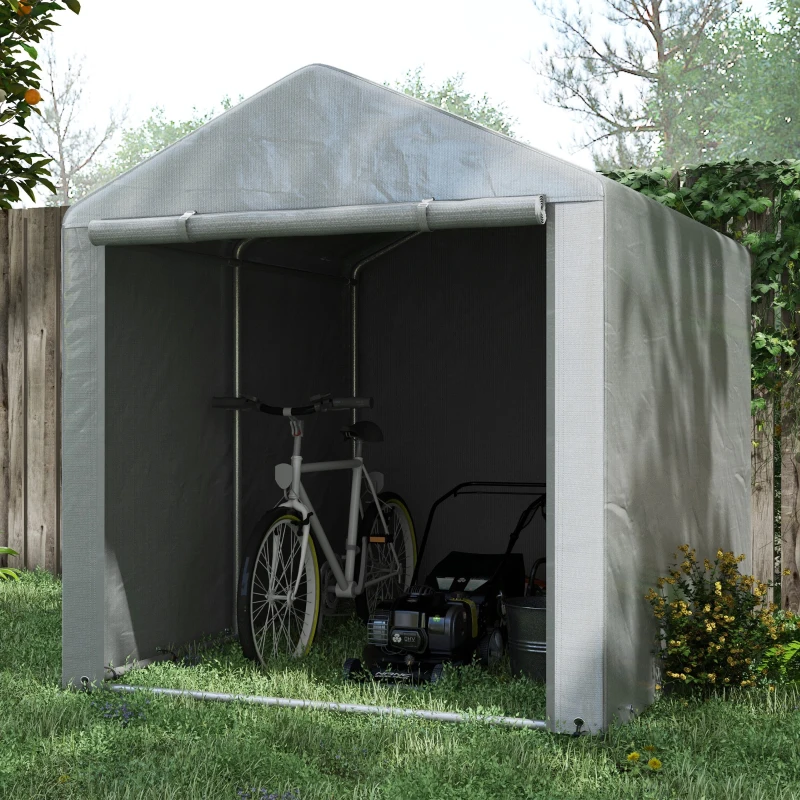 Outsunny Portable Bicycle Shed with Galvanized Steel Frame and Large Door, Waterproof Outdoor Shed for Garden Tools, Light Grey