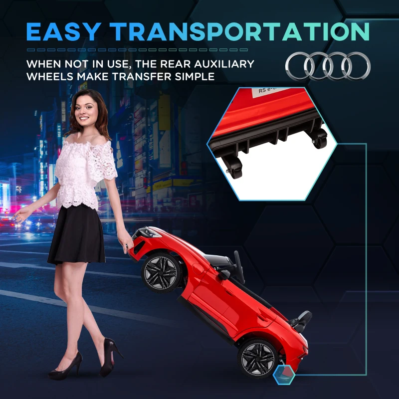 Aosom Electric Car for Kids, 12V Licensed Audi RS E-tron GT 3.1 MPH Kids Ride on Car, Ride-on Toy with Remote Control, 4 Suspension Wheels, Horn, Music, Lights, for Boys and Girls, Red(m-7)