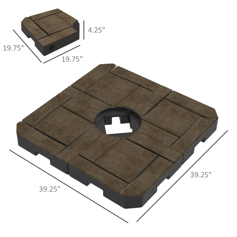 Outsunny Offset Umbrella Base Weight Set, Fillable Outdoor Umbrella Weights, 175 lb. with Water or 230 lb. with Sand, Brown