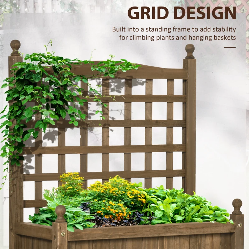 Outsunny Garden Planter with Trellis for Climbing Vines, Wood Raised Garden Bed, Planter Box for Garden, Indoor Outdoor, Coffee