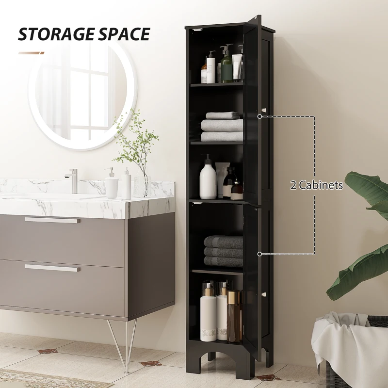 HOMCOM Narrow Bathroom Cabinet, Tall Bathroom Storage Cabinet with Shelves and Doors, Black