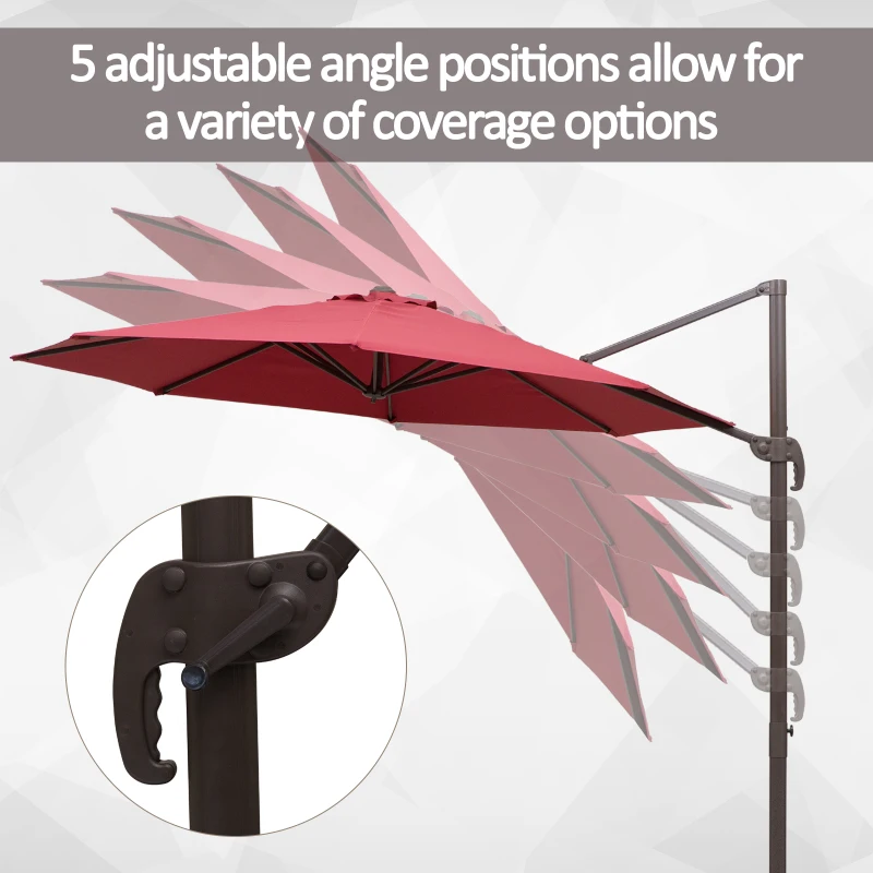 Outsunny 10ft Cantilever Patio Umbrella with 360° Rotation, Crank & Cross Base for Garden Deck Pool Backyard, Wine Red