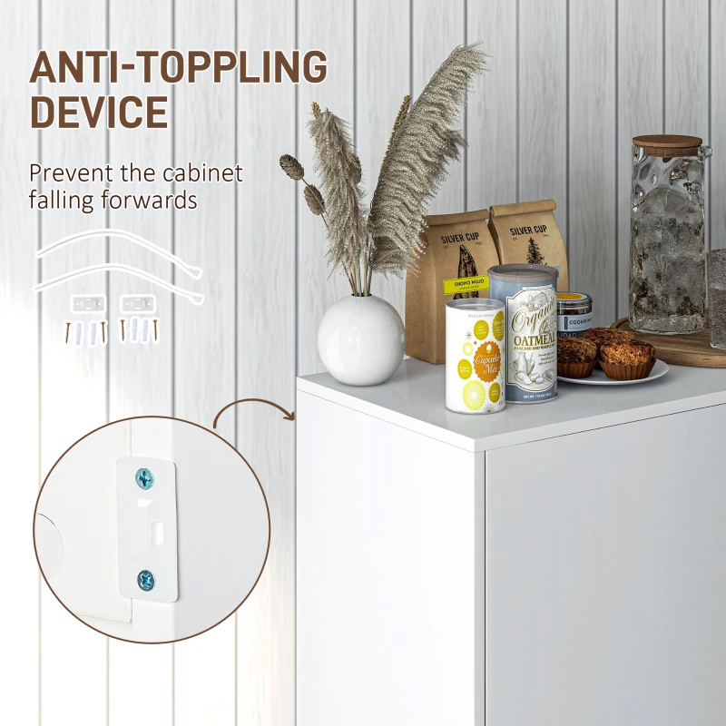 HOMCOM Kitchen Sideboard Storage Cabinet, Modern Coffee Bar with Push-Open Design and 2 Drawers for Living Room, White