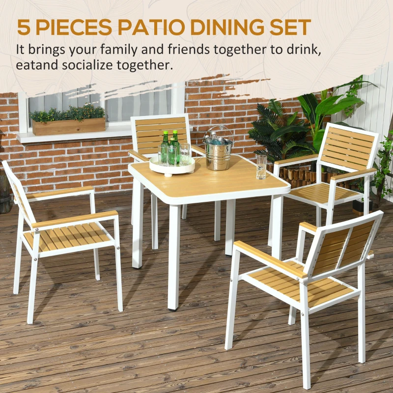Outsunny 5pc Patio Table and Chairs Set, Aluminum Patio Dining Set w/ HDPE Materials, Umbrella Hole, Yellow