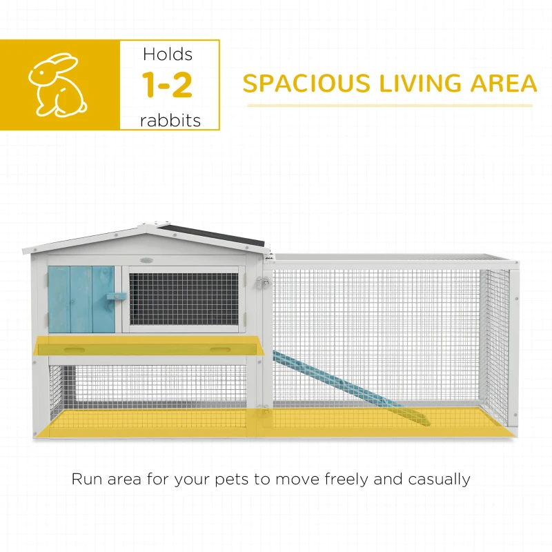 PawHut Rabbit Hutch 2-Story Bunny Cage, Guinea Pig Cage Indoor Outdoor, Small Animal House with Slide Out Tray, for Rabbits, Chickens, Ducks, 61.5" x 23" x 27", Light Blue