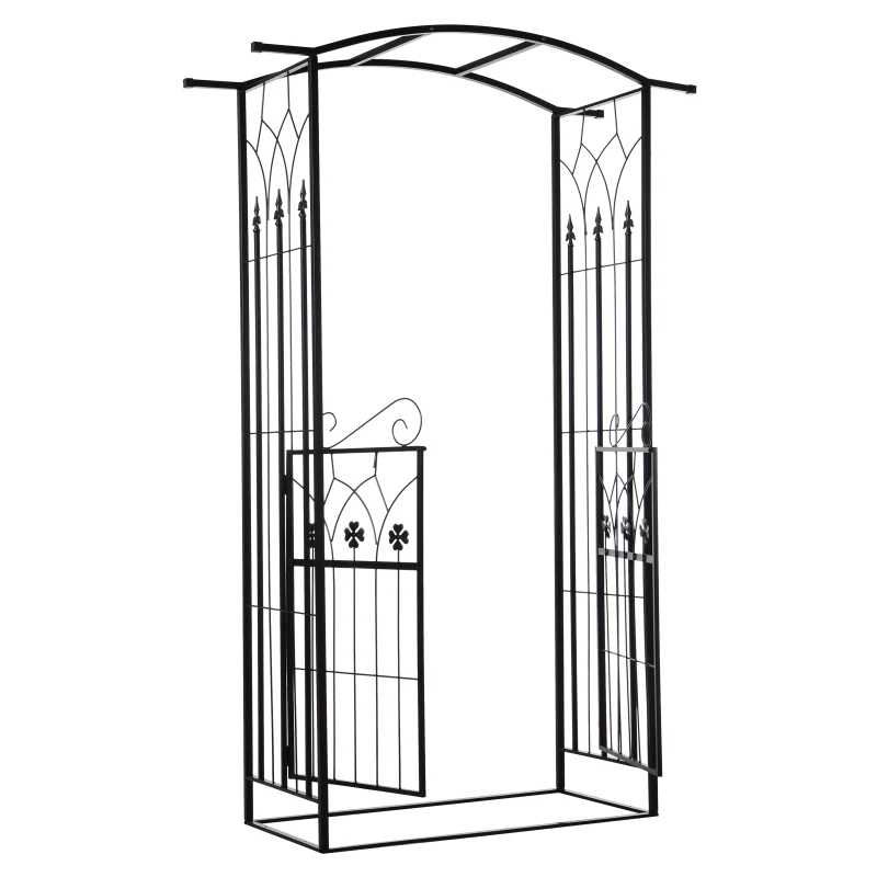 Outsunny 7' Metal Garden Arbor Arch with Lucky Leaf Clover Doors for Ceremony, Weddings, Party, Backyard and Lawn