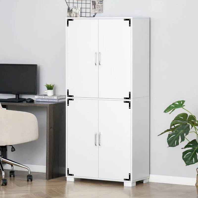 HOMCOM Industrial Kitchen Pantry Cabinet with 4 Doors and Storage Shelves, Freestanding Storage Cabinet, White