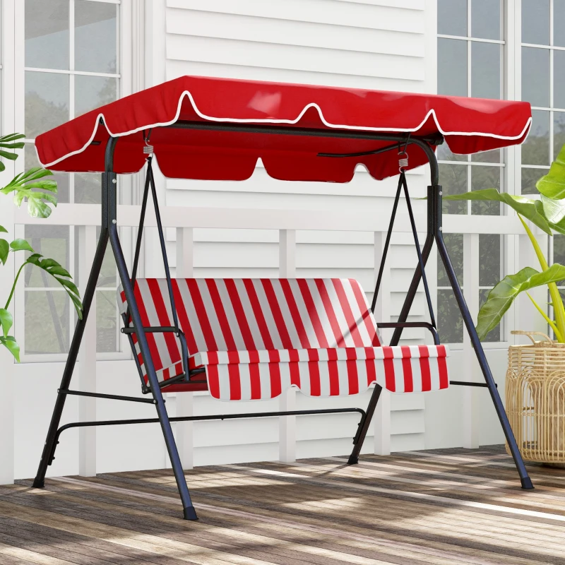 Outsunny 3-Seater Outdoor Porch Swing with Adjustable Canopy, Patio Swing Chair for Garden, Poolside, Backyard, Red
