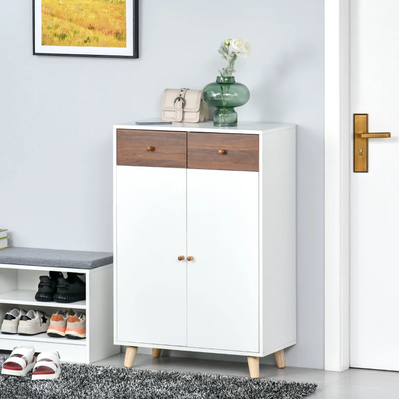 HOMCOM Shoe Cabinet with Doors for Entryway Modern Storage Organizer with Shelves Drawers for Hallway for 12 pairs Walnut