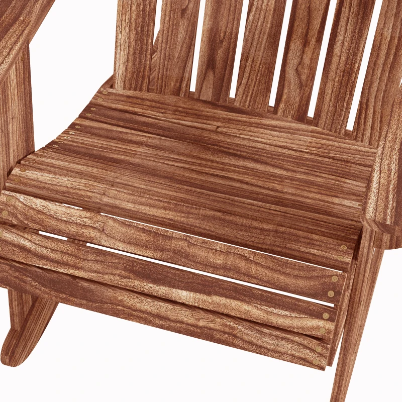 Outsunny Wood Adirondack Outdoor Lounge Rocking Chair Fire Pit Seating with Slatted Wooden Design, Fanned Back, Carbonized