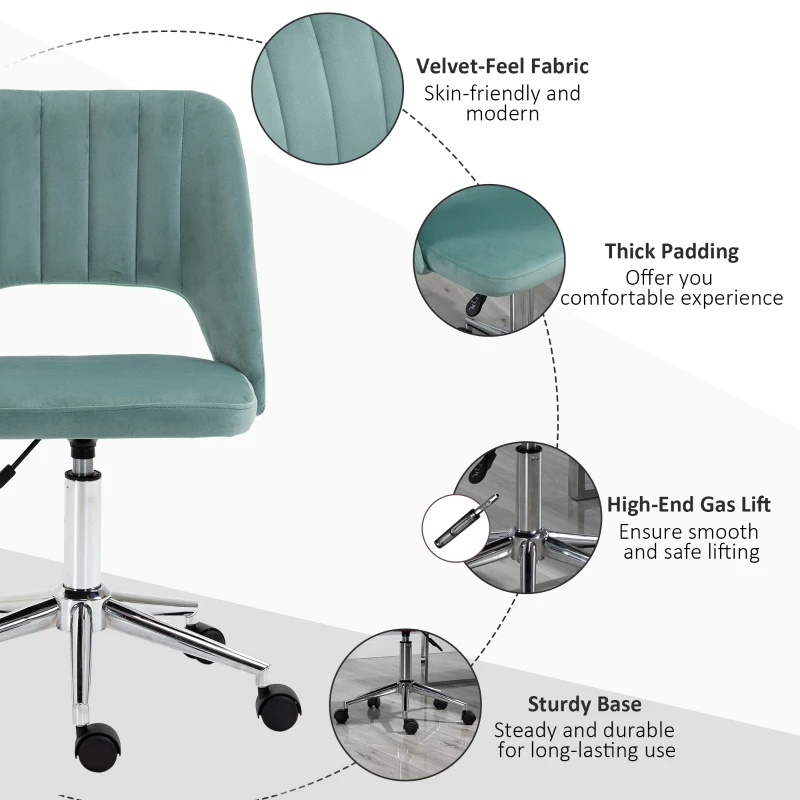 Vinsetto Mid Back Office Chair Velvet Fabric Swivel Scallop Shape Computer Desk Chair, Green