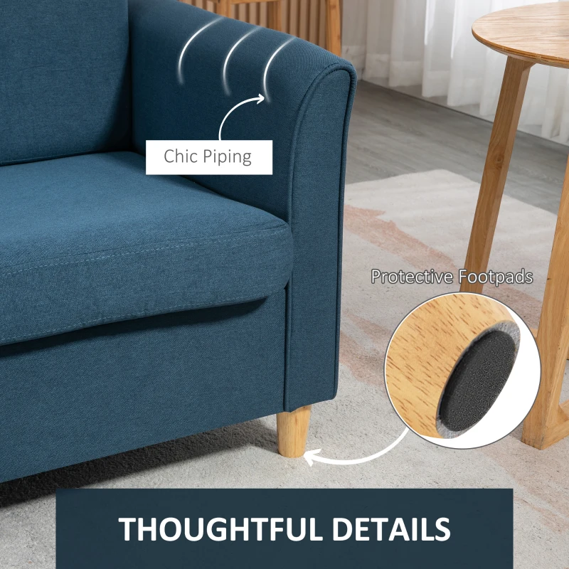 HOMCOM 2-Seat Sofa Two-Seater Couch with Armrests and Wood Legs for Living Room, Bedroom, Blue