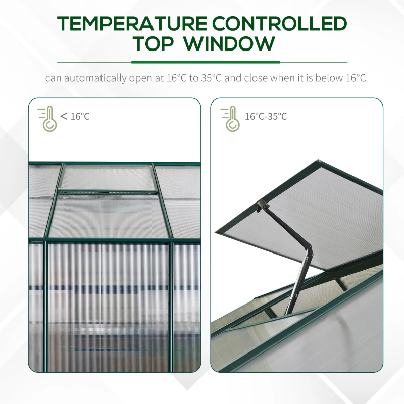 Outsunny 8' x 6' Greenhouse for Outdoors, Polycarbonate Greenhouse with Roof Vent and Rain Gutter, Aluminum Walk-in Green House for Outside for Patio Backyard Garden, Green