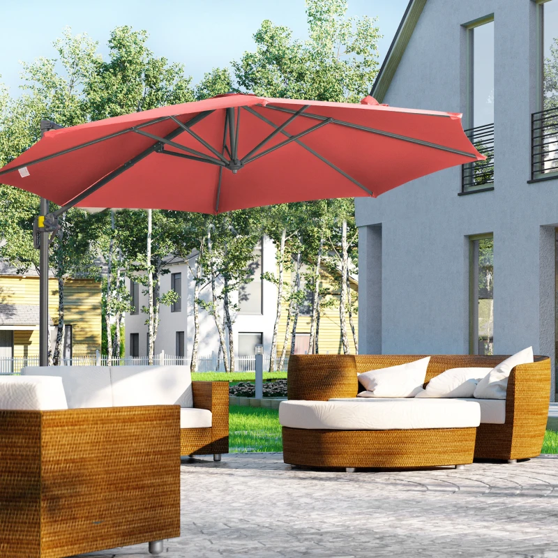 Outsunny 9.6' Cantilever Patio Umbrella Outdoor Hanging Offset Umbrella, Cross Base, 360° Rotation Aluminum Poles, Wine Red