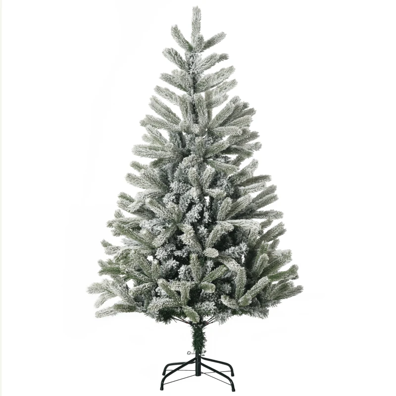 HOMCOM 5ft Artificial Snow-Flocked Tree Holiday Home Indoor Christmas Decoration with Metal Feet, Green