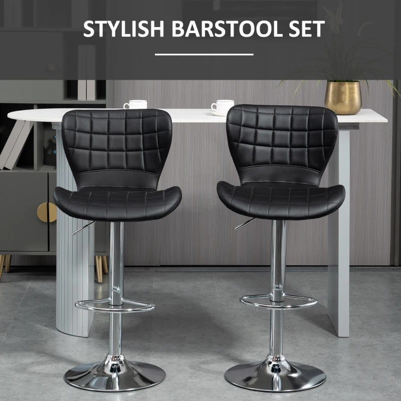 HOMCOM Set of 2 Counter Height Bar Stools Swivel Stool Height Adjustable Bar Chairs with Footrest for Kitchen Dining Home Pub, Black