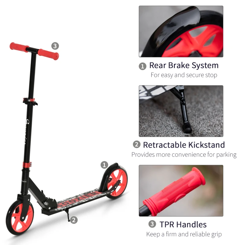 Soozier Kick Scooter for 12 Years and Up, Folding Scooter with Height Adjustable Handlebar, Big Wheels and Rear Wheel Brake