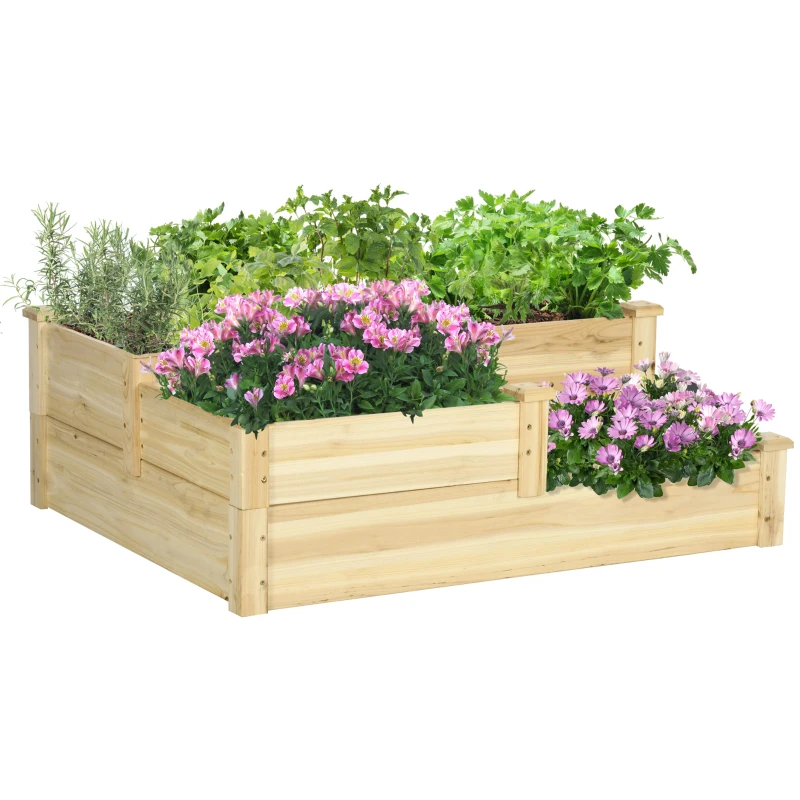 Outsunny 3 Tier Raised Garden Bed, Wooden Raised Planter Box Kit for Growing Vegetables, Herbs, Flowers, 42.5"x 34.6" x14.2", Natural