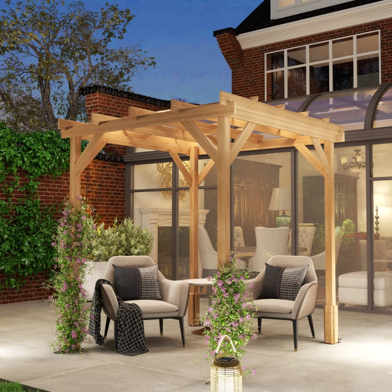 Outsunny 6.6' x 6.6' Wood Pergola, Outdoor Gazebo Grape Trellis with Stable Structure for Climbing Plant Support, Dark Brown