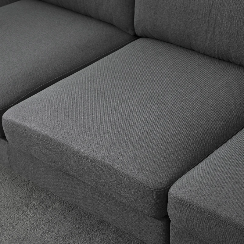 HOMCOM L-Shape Sofa, Modern Sectional Couch with Changeable Chaise Lounge, Pillows and Wooden Legs for Living Room, Dark Grey