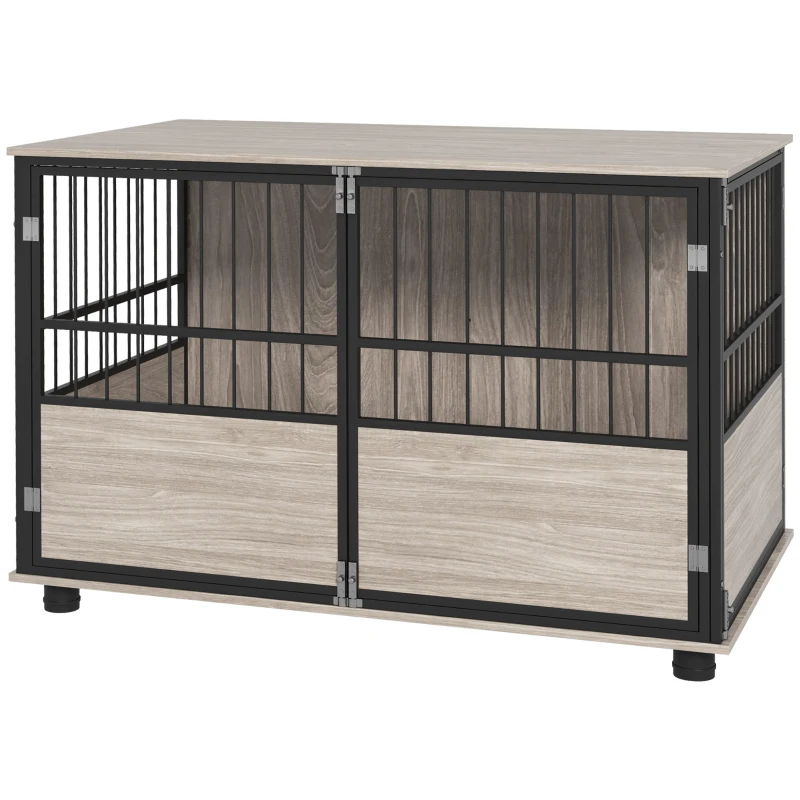 PawHut 39.5" Furniture Style Dog Crate End Table w/ 3 Doors for Small to Large Dogs, Walnut Finish