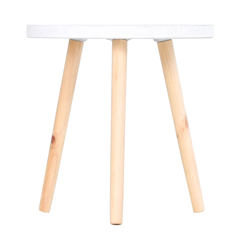 HOMCOM Round Coffee Table, Carved Floral End Table with Tray-style Top and Wooden Legs for Living Room