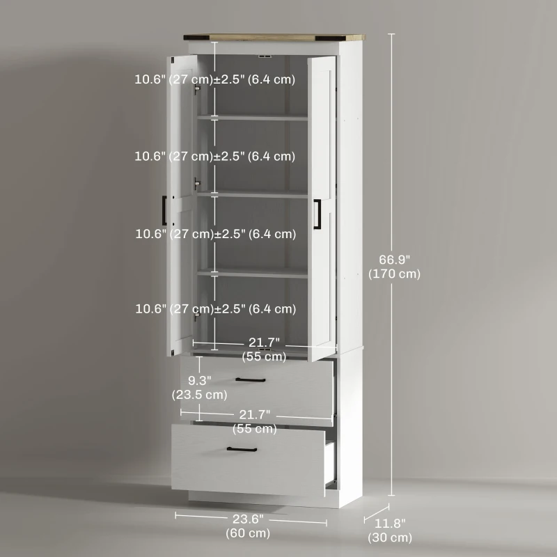 HOMCOM 67" Tall Kitchen Pantry Storage Cabinet, Kitchen Pantry Cabinet with Doors, Drawers and Adjustable Shelves, Cream White