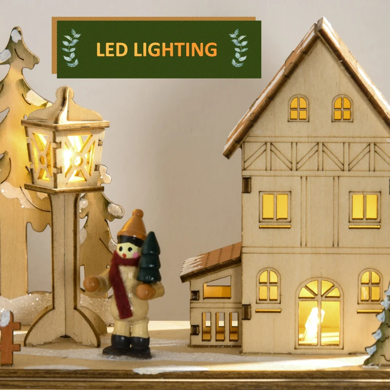 HOMCOM Christmas Advent Calendar, Wooden Countdown to Christmas Table Decoration with 24 Drawers, Lights, Battery Operated