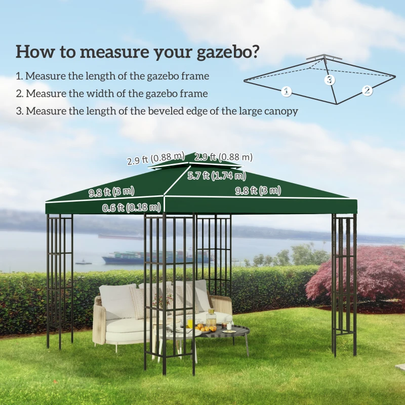 Outsunny 10' x 10' Canopy Replacement 2-Tier Gazebo Canopy Top Cover, Green