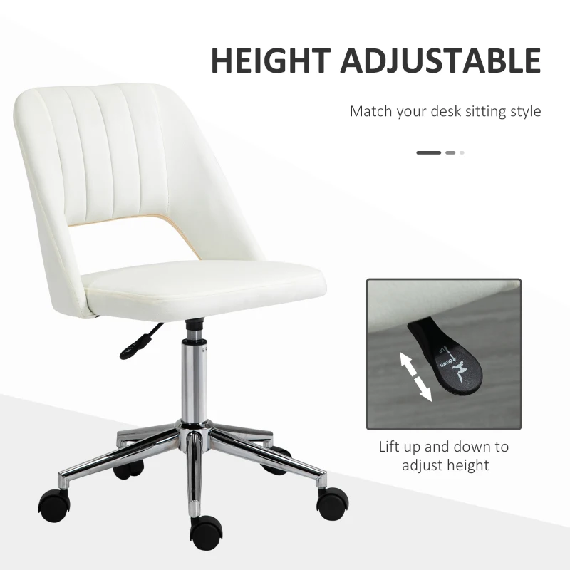 Vinsetto Mid Back Office Chair Velvet Fabric Swivel Scallop Shape Computer Desk Chair, Cream White