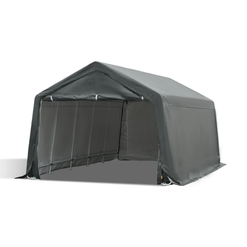 Outsunny 12' x 20' Carport Portable Garage, Heavy Duty Storage Tent, Patio Storage Shelter w/ Anti-UV PE Cover and Double Zipper Doors, for Motorcycle Bike Garden Tools, Gray