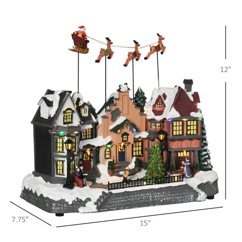 HOMCOM Christmas Village, Santa & Deer Skating Pond Animated Winter Wonderland Set with Multicolored LED Light, Battery Operated Christmas Decoration