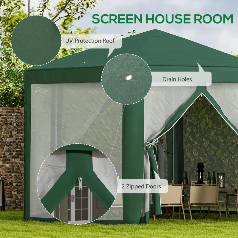 Outsunny 13' x 11' Hexagon Outdoor Party Tent Sun Shelter Canopy with Protective Mesh Screen Walls, Green