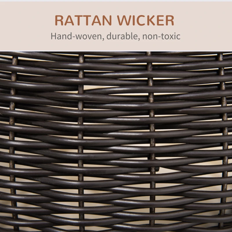 PawHut Elevated Cat Bed with Rotatable Egg Chair Pod, Cat Basket Bed with Thick Cushion, Natural Mat Grass Woven Kitty House, Coffee