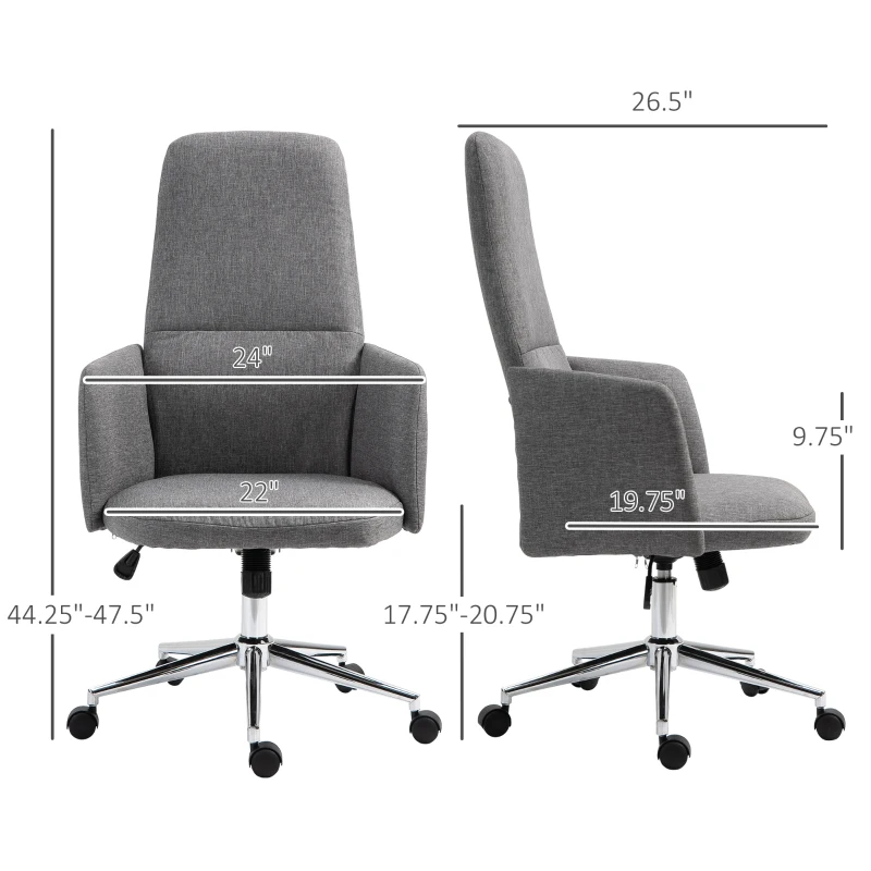 Vinsetto High Back Office Chair Breathable Fabric Computer Home Rocking Seat with Swivel Wheels, and Padded Arms, Grey
