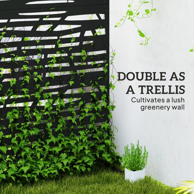 Outsunny Decorative Outdoor Privacy Panel with Stand, Freestanding Metal Outdoor Divider for Garden, Backyard, Deck, Black