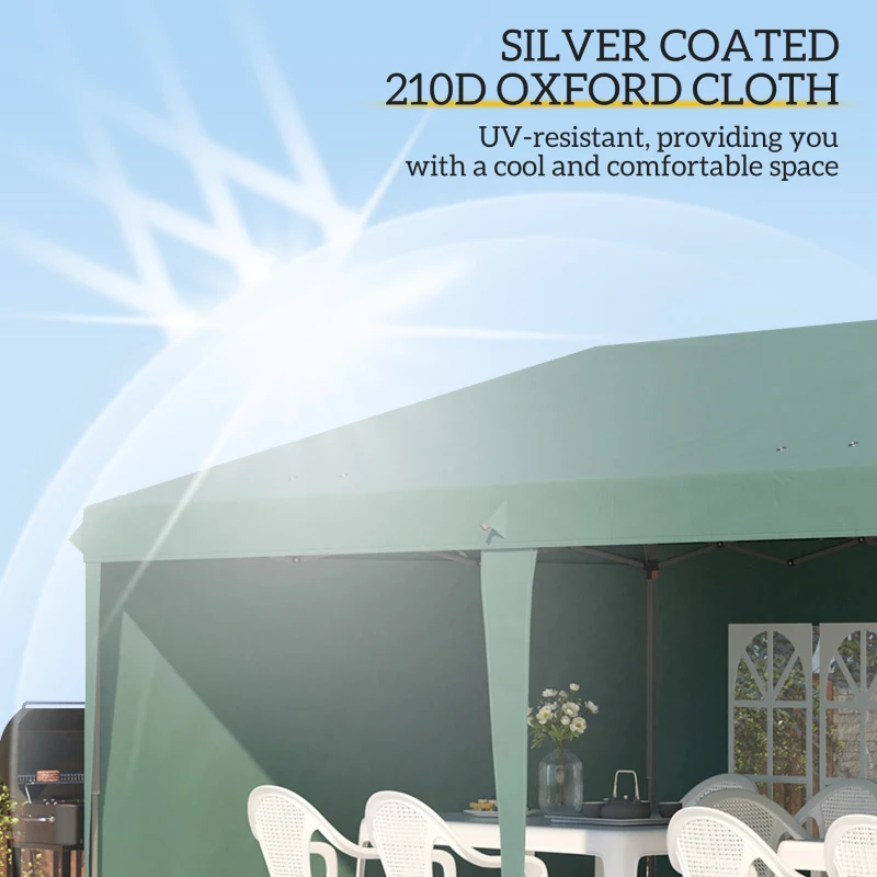 Outsunny 10' x 20' Pop Up Canopy Tent with 4 Sidewalls, Instant Gazebo with Carry Bag for Garden, Patio, Green